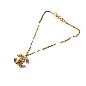 CHANEL Gold Pearl Logo Necklace